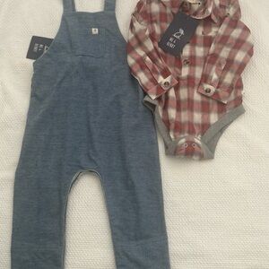 Me & Henry Bobs Shirt Plaid and Denim Kids Matching Set NWT 12-18 months